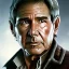 Placeholder: stunning photo realistic detailed head to waist portrait of harrison ford as han solo in star wars with photo realistic short hair by Sergi Cadenas, Sharp focus, brown eyes, weathered skin,space jacket from star wars, cinematic lightning