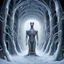 Placeholder: A Gallery of surreal snowman sentinels, Infinity Stretch of sinister snowman lining an alien winter hall, by H.R. Giger, biomechanics, the ice chamber, dark colors, by Dariusz Klimczak, by Dave Kendall, by Joel Perter Witkin, colorful, horror surrealism, weird winter-scape, primary cold colors, smooth