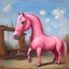 Placeholder: Big pink toy horse.19th painting