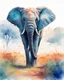 Placeholder: a large female elephant and her cuddling calf walking across a grass covered field, front view, low angle, strolling dynamics, perfect anatomy, slow-mo running in savanna, Africa, watercolor, tint leak, hazy, colors of blue, indigo, teal and orange