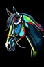 Placeholder: Acrtoon 2d art illustration . Colourful horse wears a black glass