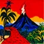 Placeholder: A red volcano with a fiery basilisk painted by Henri Matisse
