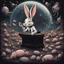 Placeholder: dark colours bugs bunny being a composer piano violin and is surrounded by swarm pig pig swinewasp swine pigpen pigsty on an diffrent planet cosmos lovecraft