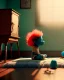 Placeholder: Room scene with simple hair monster and boy playing, Wes Anderson style, realistic photo, sweet, concept art, smooth, unreal engine 5, god lights, ray tracing, RTX, lumen lighting, ultra detail, volumetric lighting, 3d.