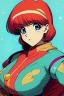 Placeholder: 1girl, retro anime, 80's, redhead,Portrait of beautiful woman, sparkling dark blue eyes,