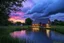 Placeholder: small pond beside the beautiful small house, stunning sunset,early evening, wild clouds,ultradetailed, insane resolution,,8k, hdr