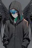 Placeholder: Anime man with black wings, wearing a hoodie