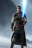 Placeholder: portrait jedi, tunique et armure de combat blanche, capuche, sabre laser, ceinture, temple, 4K