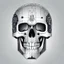 Placeholder: FLAT VECTOR LAYERED IMAGE OF CYBERNETIC SKULL PARTS IN A SCHEMATIC, BLACK AND WHITE, AUTOCAD, FINE LINE BLUEPRINT,