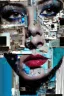 Placeholder: Ultra detailed medium portrait painting of a beautiful woman, she is crying and upset, masking tape on her mouth, blue brushed eye, torn up collage of clippings, broken circuitry background, matrix effects, punk visual art, punk art aesthetic, graffiti art, pop surrealism, collage art, cluttered paint glitches