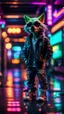 Placeholder: camera angle from feet, portrait of slick lord water wolf Gremlin myth buster pimp ninja yoga cyber punk in flying hipster lawn Harley Davidson parked in dark neon lit reflective wet arcade hall tunnel,bokeh like f/0.8, tilt-shift lens 8k, high detail, smooth render, down-light, unreal engine, prize winning