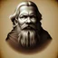 Placeholder: Dwarf, short person, white beard, white hair, not very old, chain clothes, wounded, Da Vinci style, sepia.