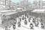 Placeholder: Intergalactic city market with furry robots, and squid swarms.