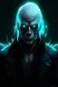 Placeholder: male, cyberpunk, glowing implants, glowing turquoise runes, nordic runes, glowing eyes, red eyes, black skull, skull halfmask, elf ears, black leather jacket, runic crown, white hair, long hair, emotion of rage, hard-edge style, neon lights,highly detailed, high details, detailed portrait, masterpiece,ultra detailed, ultra quality