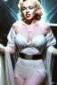 Placeholder: [Marilyn Monroe] Marilyn Monroe, in princess Leia's slave costume of the Return of the Jedi, close to Jabba the Hutt.