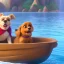 Placeholder: Cute dog on a wooden boat