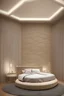 Placeholder: Beige theme Modern bedroom interior with round bed and wide windows