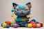 Placeholder: cute chibi knitted cat in colourful, soft cotton yarn balls in sunshine Weight:1 surrealism Salvador Dali matte background melting oil on canvas Weight:0.9