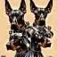 Placeholder: Chiens avec armure steampunk, combat de chiens, doberman