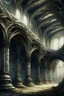 Placeholder: dark fantasy art of a medieval abandoned hall