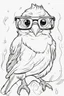 Placeholder: Outline art for cute coloring pages with bird with glasses, full body, white background, sketch style, only use outline, clean line art, no shadows and clear and well outlined.