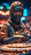 Placeholder: portrait of wilderness ninja baking the highest advanced art cake sculpture during a casino game show, bokeh like f/0.8, tilt-shift lens 8k, high detail, smooth render, down-light, unreal engine, prize winning