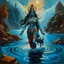 Placeholder: An oil painting of goddess Kali crossing a lake