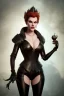 Placeholder: Hannah Waddingham as evil queen in black leather, busty, cleavage, voluptous, rebecca Welton, angry, stern look. character design by cory loftis, fenghua zhong, ryohei hase, ismail inceoglu and ruan jia. unreal engine 5, artistic lighting, highly detailed, photorealistic, fantasy