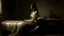 Placeholder: a painting of a naked woman sitting on a bed by Thomas Eakins, cgsociety, american barbizon school, chiaroscuro, impressionism, calotype