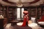 Placeholder: Vampirella in a bedroom with wooden furniture, bookcases and opulence