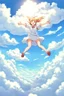 Placeholder: Girl falls from the sky among the clouds. Anime style