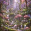 Placeholder: magical forest with sparkle and jewel butterflies and flowers and pink mushrooms waterfall