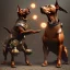 Placeholder: Chiens avec armure steampunk, combat de chiens dans une arène , doberman