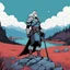 Placeholder: [illustration by Andrew MacLean in the comics Head Lopper style with Kupka's pixel colour palette] realistic photo 8k of the one, in the middle of nowhere