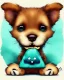 Placeholder: cute puppy eating cheese, art deco, romanticism, watercolor, visual novel, cheerful, furry, sleepy, rembrandt lighting, colorful lighting, blue, teal, aqua, red, purple, yellow, black, detailed, masterpiece