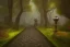 Placeholder: wooded forest cobblestone path lantern