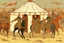 Placeholder: Mongol warriors around Genghis Khan in his yurt 1240s.