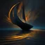 Placeholder: an abstract Sailboat with yellow, blue, and green water, in the style of dark sky-blue and dark bronze, hyperspace noir, tomasz alen kopera, unreal engine 5, dark orange and silver, water drops, spiral group