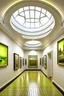 Placeholder: 3D-shot A hall for displaying art paintings in the shape of an oval, and there will be an oval wall in the hall, and the paintings will be hung on the walls