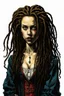 Placeholder: full body colored etching of a malevolent, predatory vampire girl with highly detailed dreadlock hair and facial features ,in the style of Rembrandt, Gian Lorenzo Bernini, and Johannes Vermeer, with a fine art aesthetic, highly detailed , realistic , 4k UHD