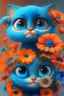 Placeholder: Blue and orange chibi pixar cats with big lifelike eyes and flowers