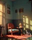 Placeholder: Room scene with sit woman, Wes Anderson style, realistic photo, concept art, smooth, unreal engine 5, god lights, ray tracing, RTX, lumen lighting, ultra detail, volumetric lighting, 3d.