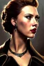 Placeholder: painting of scarlett johansen as evil queen in black leather, feminie, angry, stern look on her face, volouptous, busty, cleavage, emperious, mature, highly detailed, digital painting, artstation, concept art, smooth, sharp focus, illustration, art by gaston bussiere and alphonse mucha