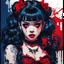 Placeholder: Poster in two gradually, a one side malevolent goth vampire girl face and other side the Singer Melanie Martinez face, full body, painting by Yoji Shinkawa, darkblue and red tones,