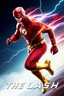 Placeholder: 1/4 side view, looking at the viewer, Movie Poster - "THE FLASH" - A massive, thick, extremely muscular, 7'8" tall man, ((skintight, formfitting, long-sleeved, red spandex bodysuit:1.5)), ((gold knee-high boots:1.5)), ((gold wrist gauntlets, red fingerless gloves, gold, double holstered utility belt:1.5)), ((skintight, formfitting, red spandex helmet with red eye disguise,:1.5)), Running in the speedforce, multicolored lightning emanating from his body, an overly exaggerated muscular stature