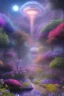 Placeholder: digital illustration, a world full of life divine thrill of biological tranquil sky, flowers, bright color splashes, high detailed 8 k,ufo rainbow