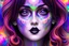 Placeholder: Beautiful goth girl in a photorealistic portrait style in front of a swirling psychedelic cosmic galaxy background with multicolor lights and swirls