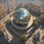 Placeholder: long shot top down perspective, a large surreal glass globe in a medieval town square contains a complete alternate fantastical universe, alternate reality, hypersurrealism, by George Grie, by Grant Yun, hyperreal, intricate details, smooth, Unreal Engine 5, volumetric lighting, magical realism, aetherpunk.