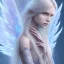 Placeholder:  beautiful, soft, smiling face, blue and brilliant atmosphere, long straight blond hair, big fairies transparent wings in the back