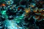 Placeholder: Macro photography of a sci-fi ecosystem. Close-up of metallic recursive architectural elements merging with organic bioluminescent plant life. The water in the nearby stream shows impossible fractal ripples and metallic sheen. Intricate procedural patterns, high-tech nature, hard-surface modeling aesthetics mixed with soft organic curves, subsurface scattering on petals, high-gloss metallic reflections, 4k, Octane Render style.